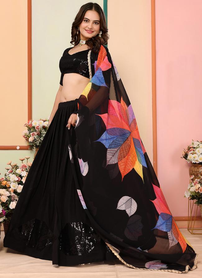 Vichitra Silk Black Party Wear Sequins Work Lehenga Choli